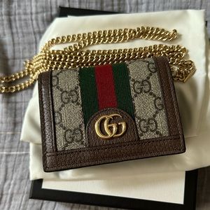 Authentic Gucci Ophidia GG Chain Card Case Wallet